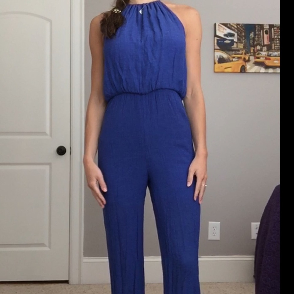 Royal blue adjustable halter neck jumpsuit
